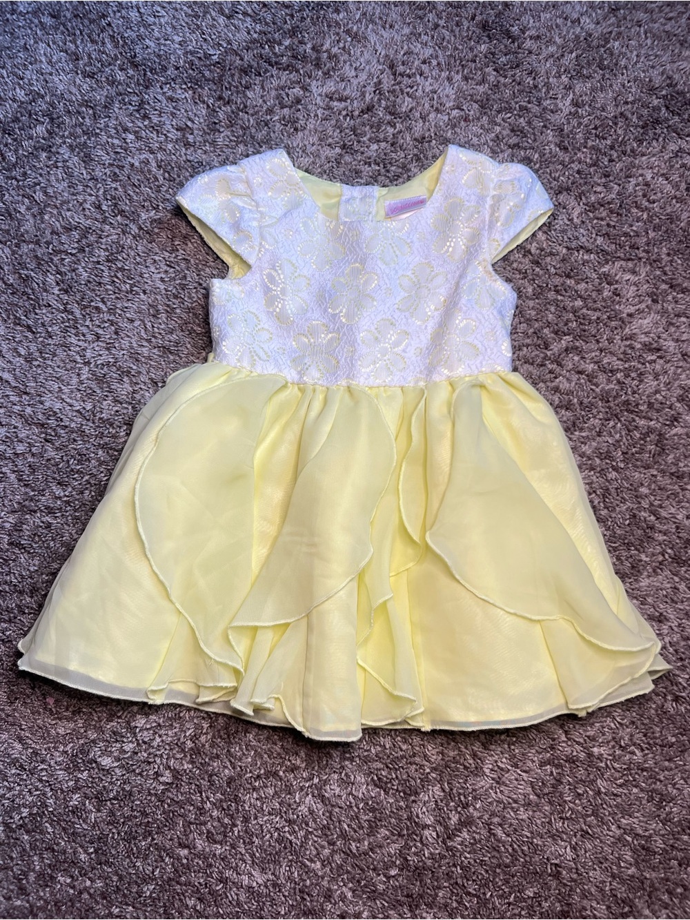Youngland Yellow and White Floral Lace Party Dress